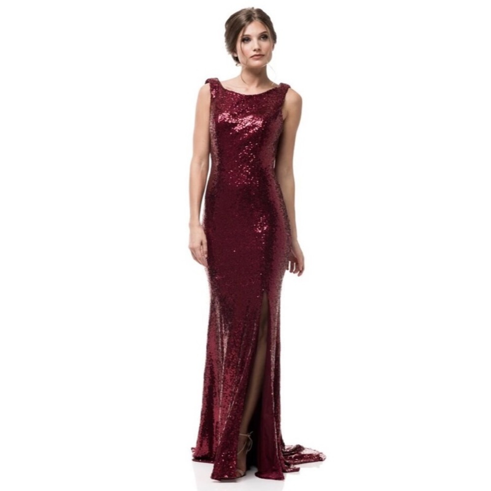 BURGUNDY SEQUIN EVENING GOWN